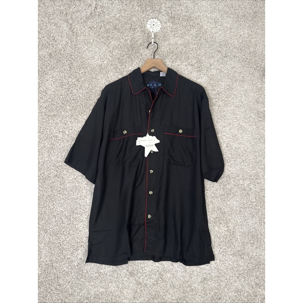 NWT Men Medium Blue Star Button Up Shirt Retro Bowling Shirt - Black & Red‎